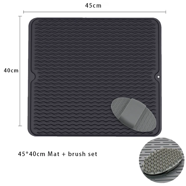 Large size Dish Silicone Draining Mat for Kitchen Counter, Dishwasher Flume Folding Silicone Drying Mat retangular raised grain