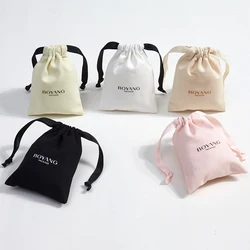 Custom White Eco Friendly Necklace Earring Gift Packaging Cotton Canvas Jewelry Drawstring Bag Pouch