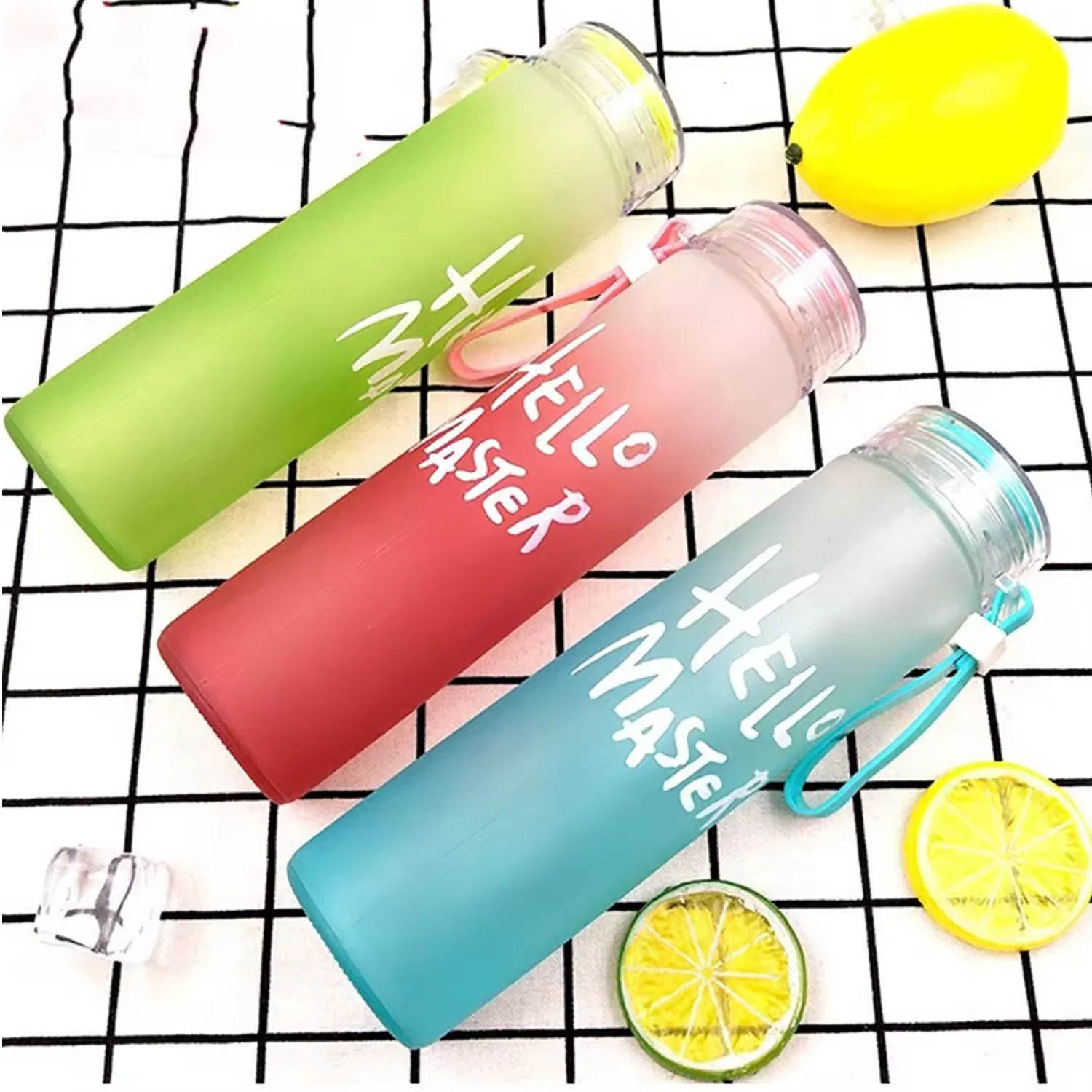 2024 Hot Sale Wholesale Colorful Glass Water Bottle Frosted Drinkware Cheap Glass Camp Water Bottles