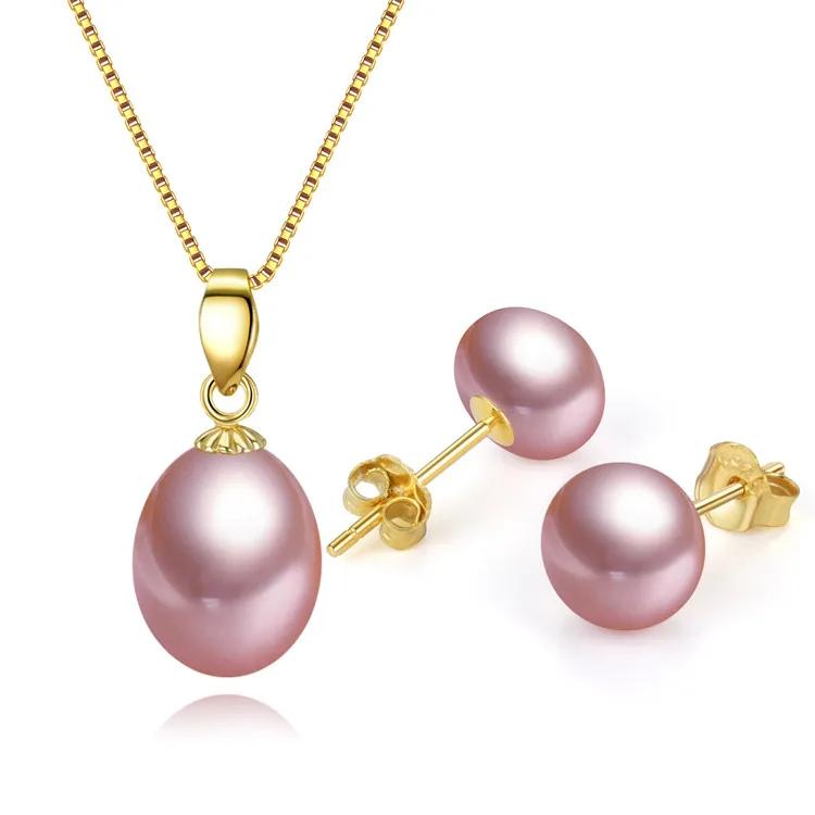 fresh water real natural pearl necklace and earring jewellery set cultured freshwater pearl jewelry sets in 925 sterling silver