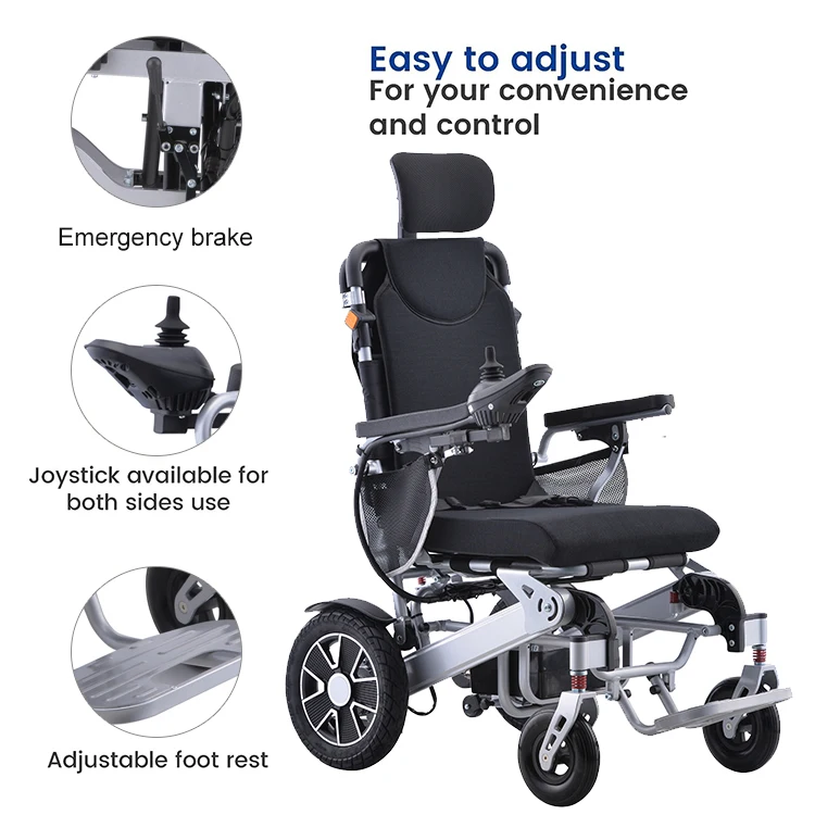 Best-selling aluminum alloy disabled elderly high back can be supine portable folding wheelchair electric wheels