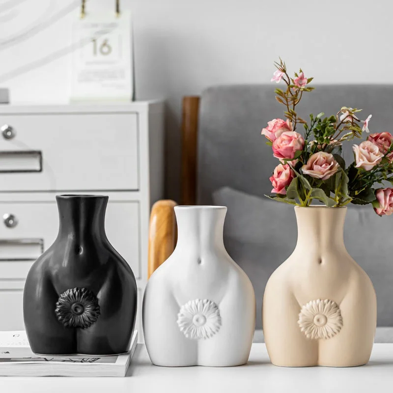 New Design Ceramic Body Sculpture Matte Vase Modern Nude Torso Dried Flowers Vase