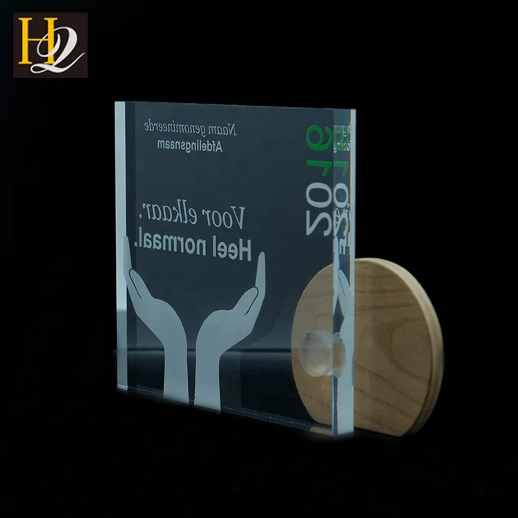 Wholesale high quality Wooden Logo Clear Solid Acrylic Cube Block Trophy Manufacturer Custom Trophy