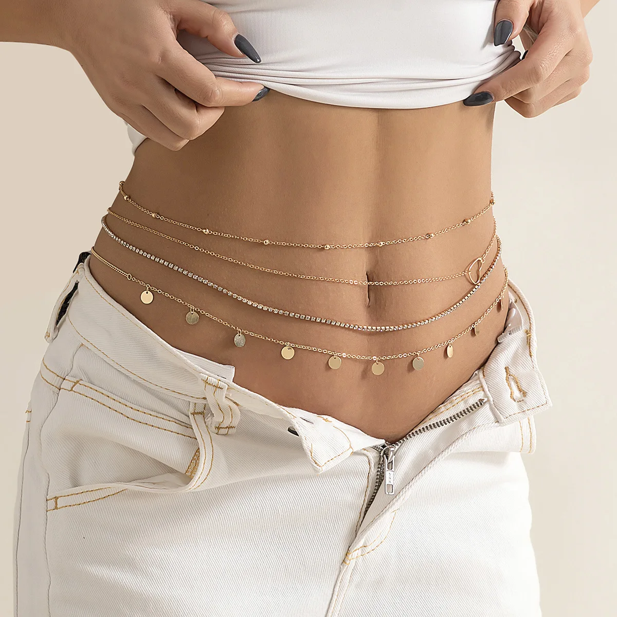 Custom 18k gold plated stainless steel heart chain belt chain for women waist chain