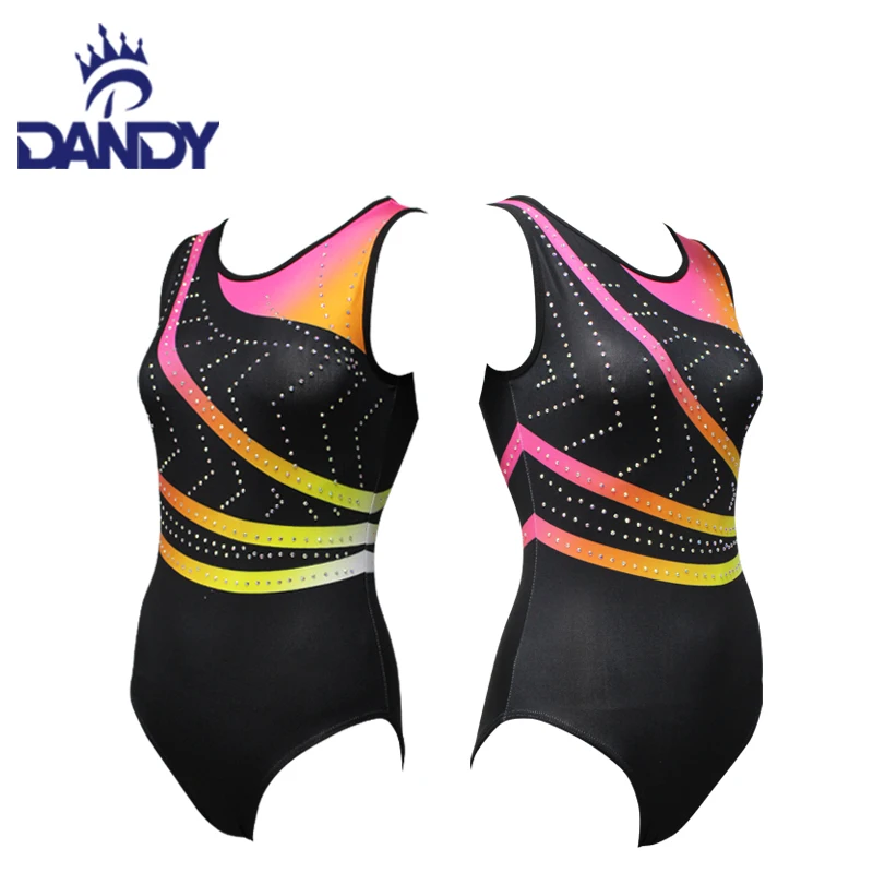 Customized Baby Sleeveless Dance Wear Woman Gymnastics Competition Black Leotards Performance Wear Kids Bodysuit Leotard