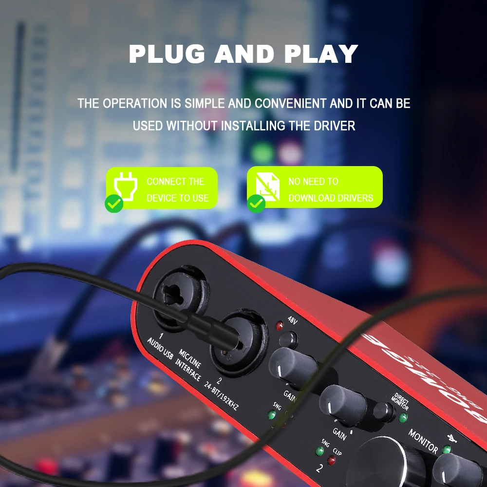 BMG-22S can use USB professional mixing console SOLO red with XLR/48V phantom power plug and play studio mixer interface