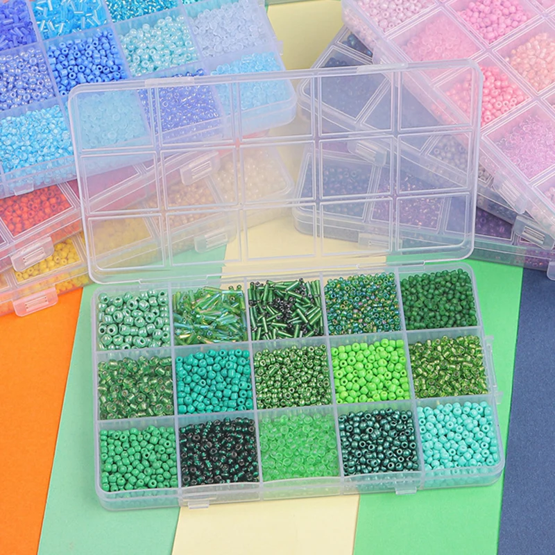 Customized kids beads set round glass seed beads craft kit set , wholesale 15 grids glass seed beads set for jewelry making