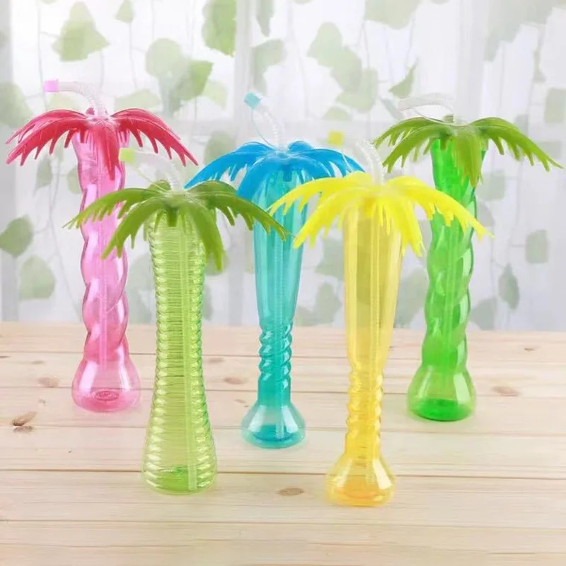 Disposable Clear Cute Plastic Palm Tree Cup with Straw