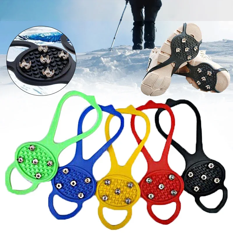 Unisex Men 5 Teeth Ice Gripper For Shoes Crampons Ice Gripper Spike Grips Cleats For Snow Studs Non-Slip Climbing Hiking Covers