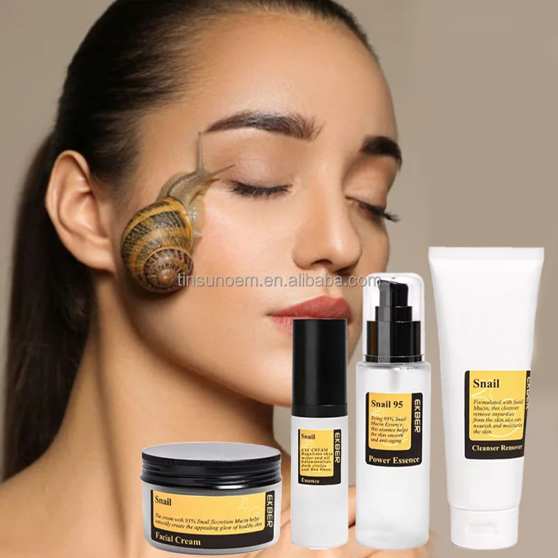 Private Label Korean Skin Care Set Anti Aging Snail Mucin Collagen Face Serum Cream Anti Aging Snail Skin Care Set