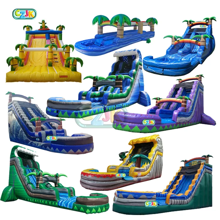 
commercial coconut tree tropical jungle inflatable waterslide wavy adult pool palm tree inflatable water slide 