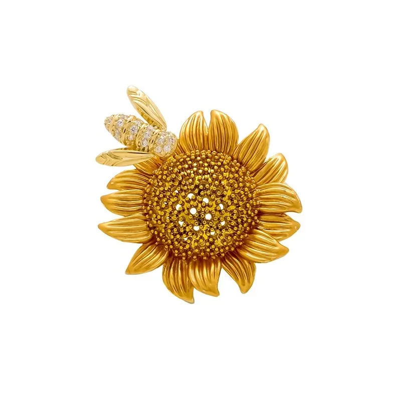 New Fashion Smart Small Bee Sunflower Brooch Upscale Niche Hipster Pin Temperament Metal Corsage Clothing Accessories