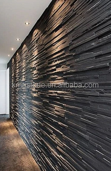 Black Natural Slate 3D Wall Stone Cladding European Design Split Face Wall Cladding Villas Antacid Erosion Resistance Tile Form