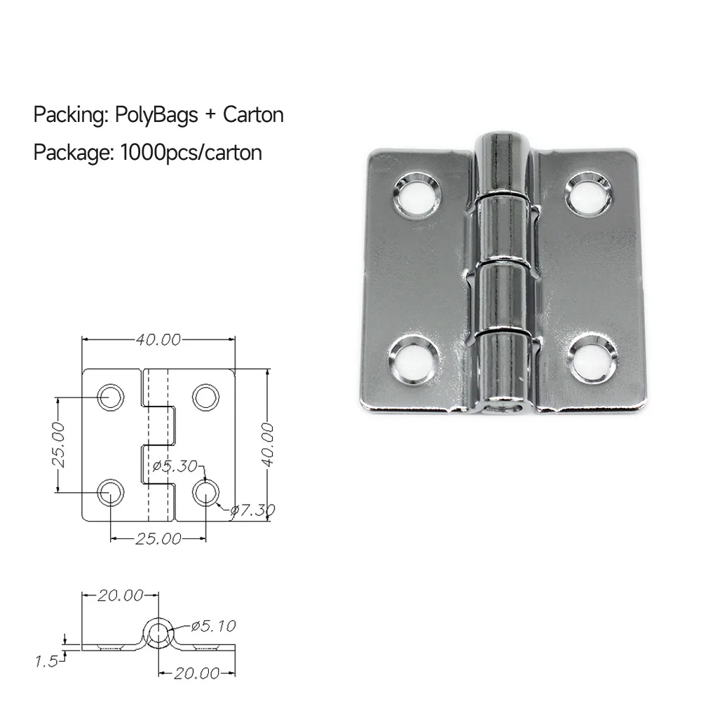 Thcoo Flat Iron 40*40mm Small Hinge Stainless Steel Cabinet Wooden Door Hinge for Hardware Accessories Gift Box 40*40mm