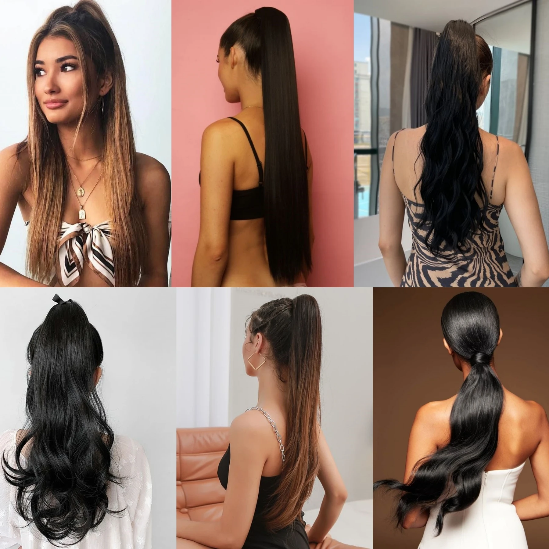 ISWEET Long Natural Black Brazilian Hair Ponytail Human Hair Extensions Wrap Around Human Hair Ponytails