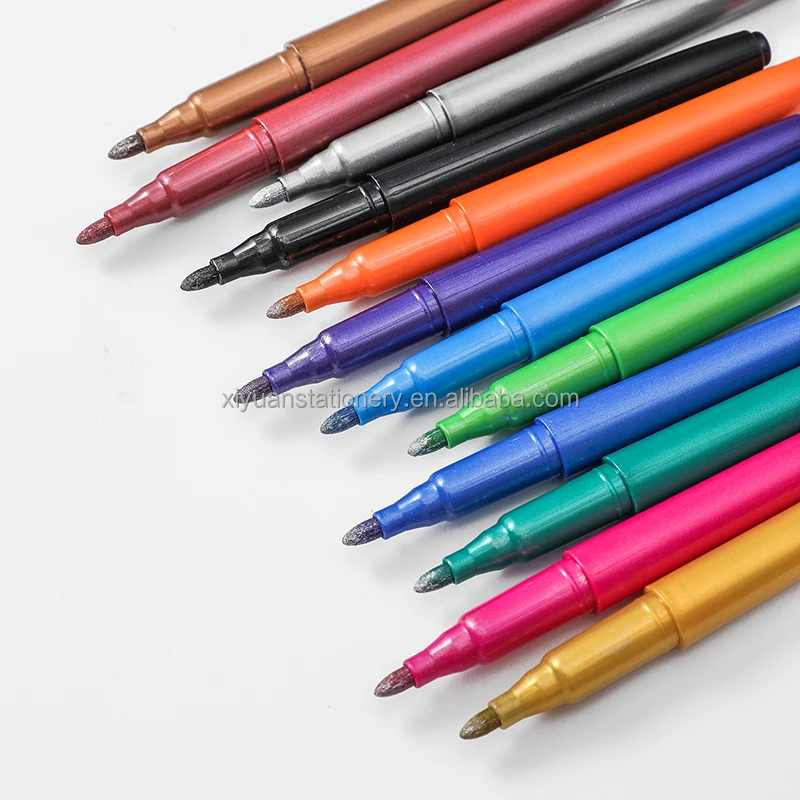 High Quality multi-color Set of 12 Medium Point Metallic Marker Pens for Drawing Rock Painting Black Paper Card Making