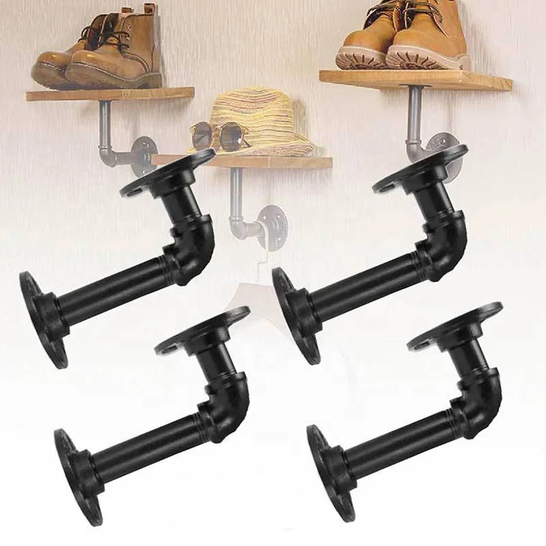 Wall Hanging Shelves  Wrought Iron Support  Metal Frame Support Pipe Wall Mounted Pipe Racks  Vintage Shelf Pipe Stand