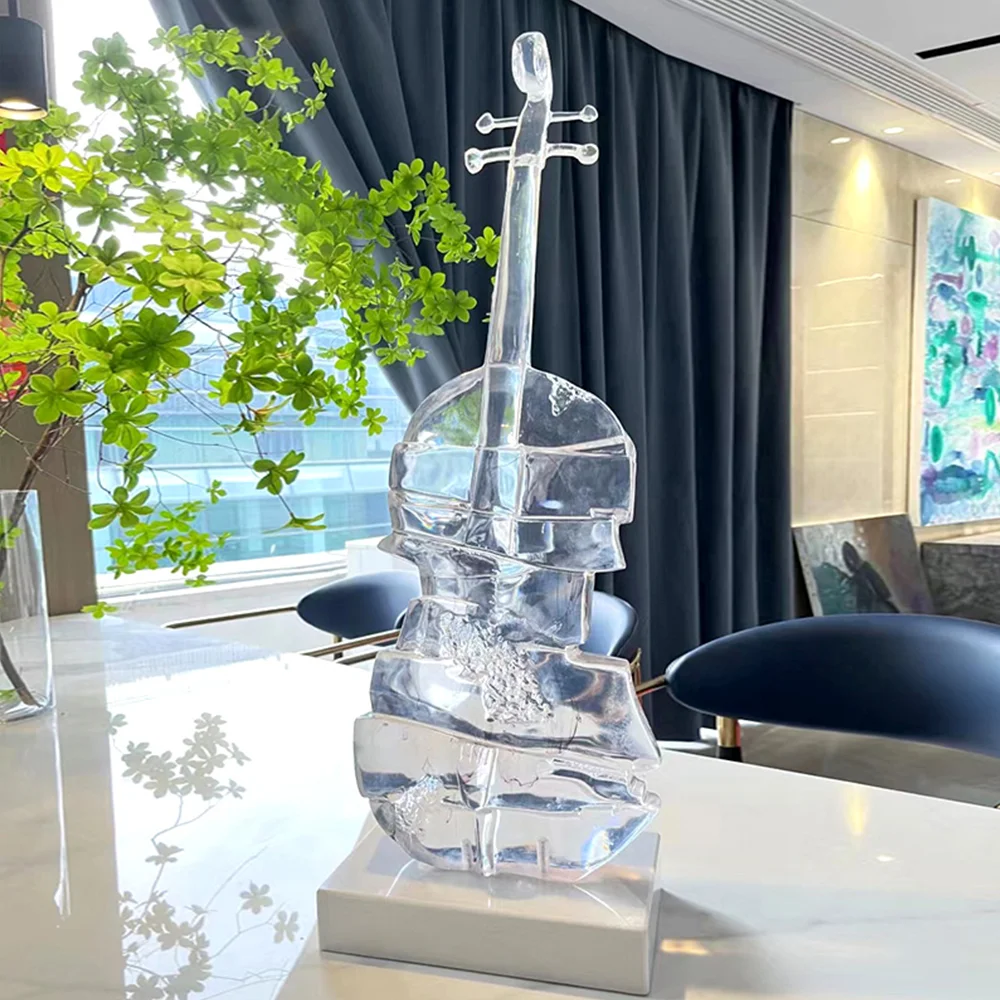 Preferred Material Customized White Clear Crystal 3D Artware Home Decoration Violin Sculpture Metal Handicrafts