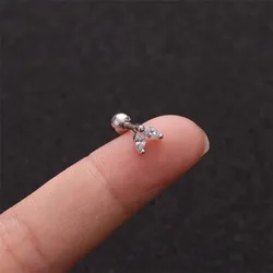 Floral Star Heart Cross Flower Crown Bar Cartilage Piercing Stud Helix Jewelry Tragus Conch Rook Earlobe Screw Back Earring