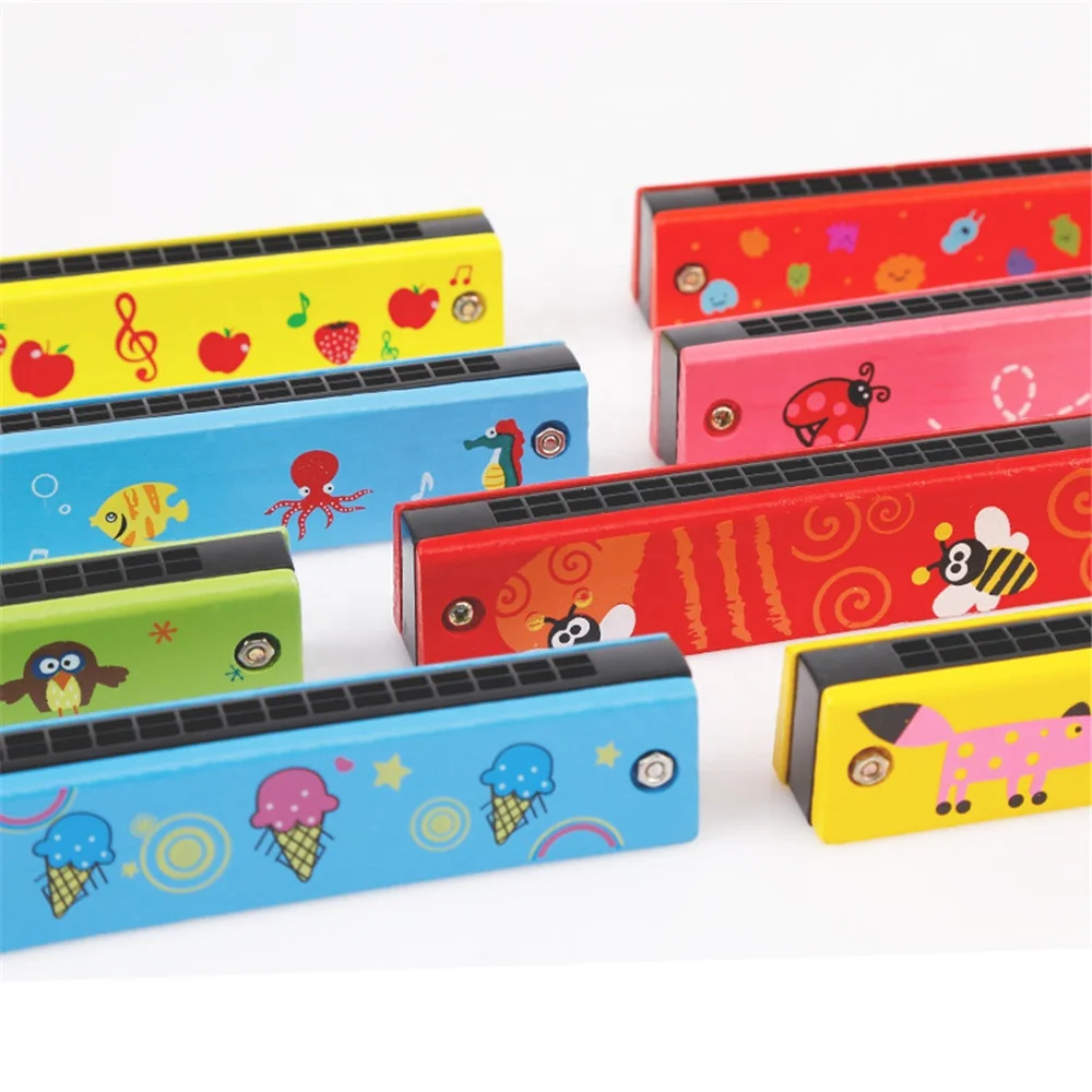
Factory Price High Quality Cartoon 16 holes Wood harmonica chromatic harmonica Educational toys 
