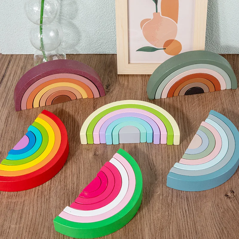 Hot New Montessori Wooden Toy Colorful Stacking and Building Blocks for Kids Educational Toys