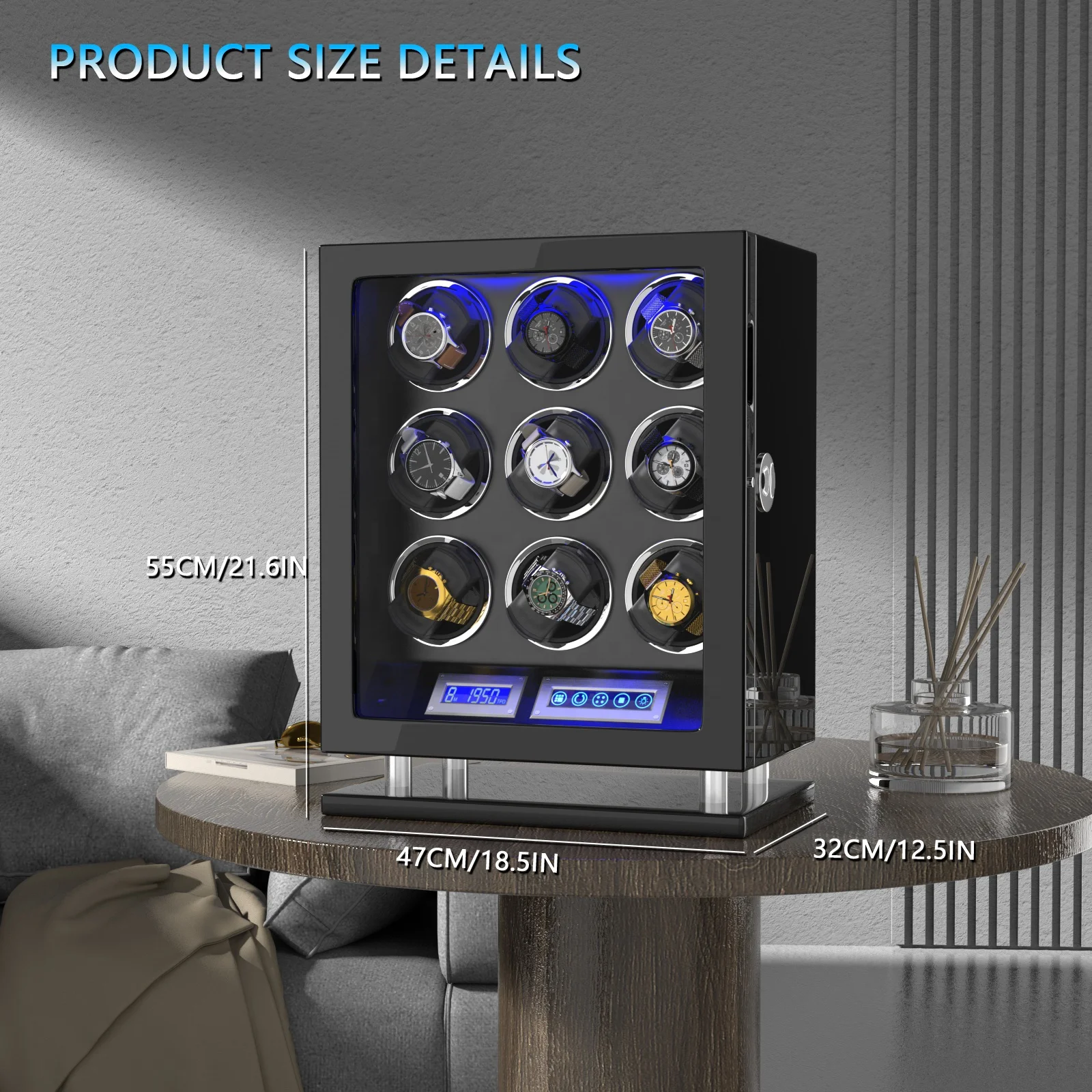 Custom Logo  High Quality Wooden Winder Watch Remote Control Fingerprint Lock LED Automatic Watch Winder Box Watch Winder