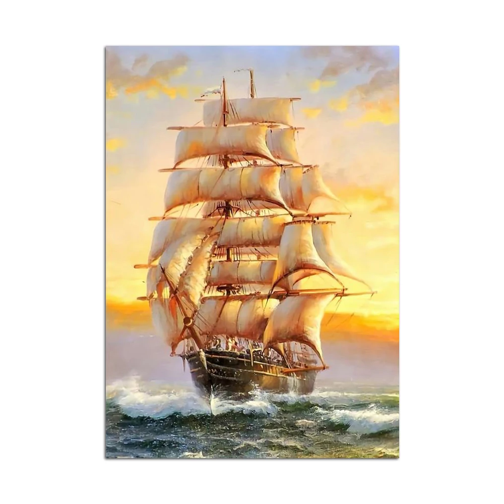 Diamond Painting Scenery Sailing Boat Diamond Embroidery Sea Scenery Cross Stitch Kit