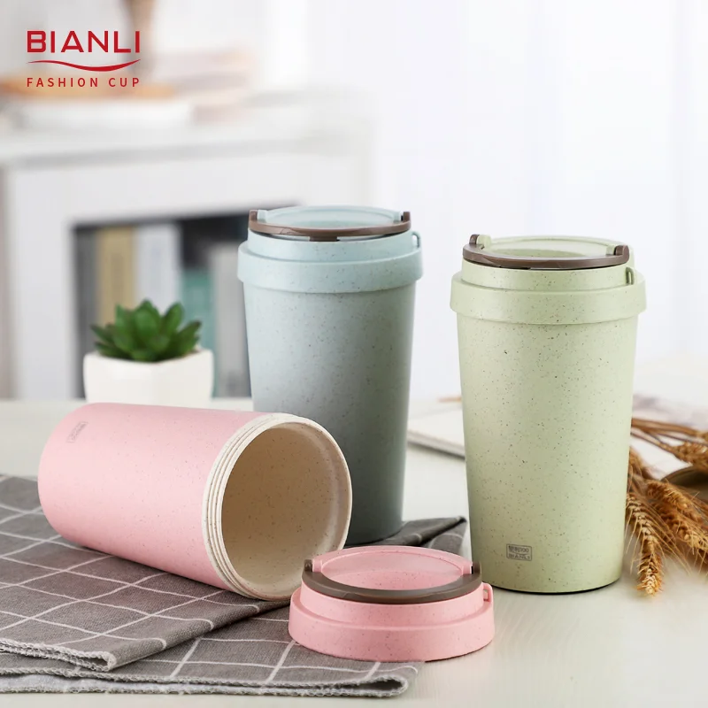 High Quality 380ml Custom Wheat Straw Material Portable Reusable Nordic Cup Double Walled Coffee Mug