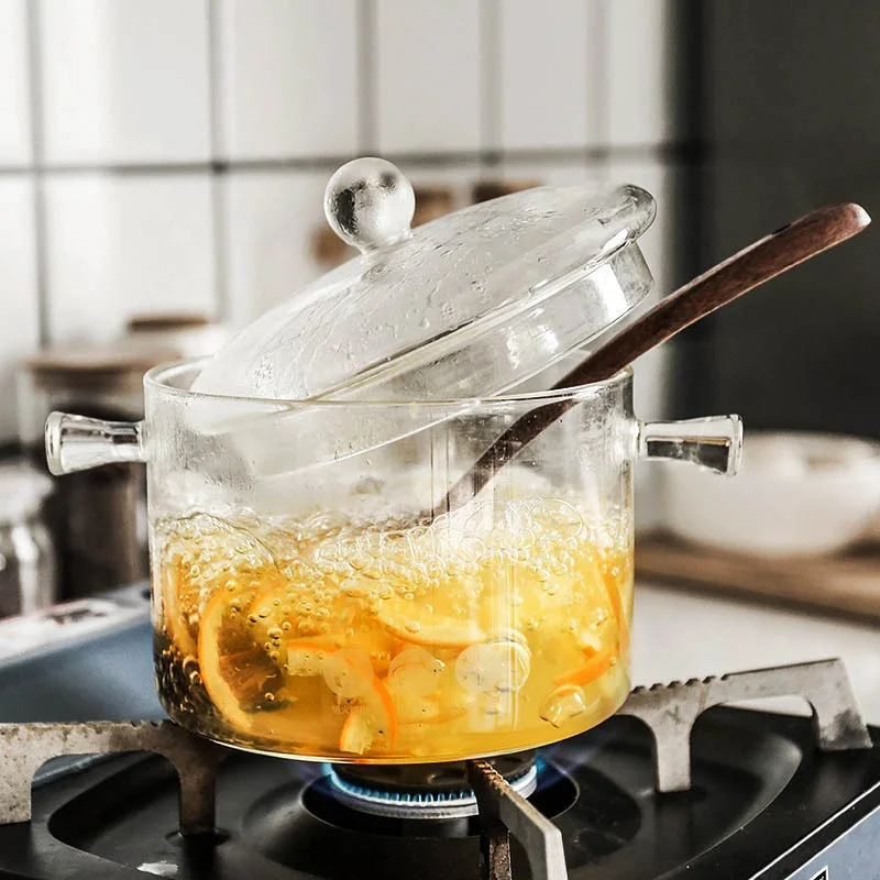 Large Capacity Glass Cookware 1300ml 1500ml Transparent High Borosilicate clear Glass Cooking Pot for Kitchen