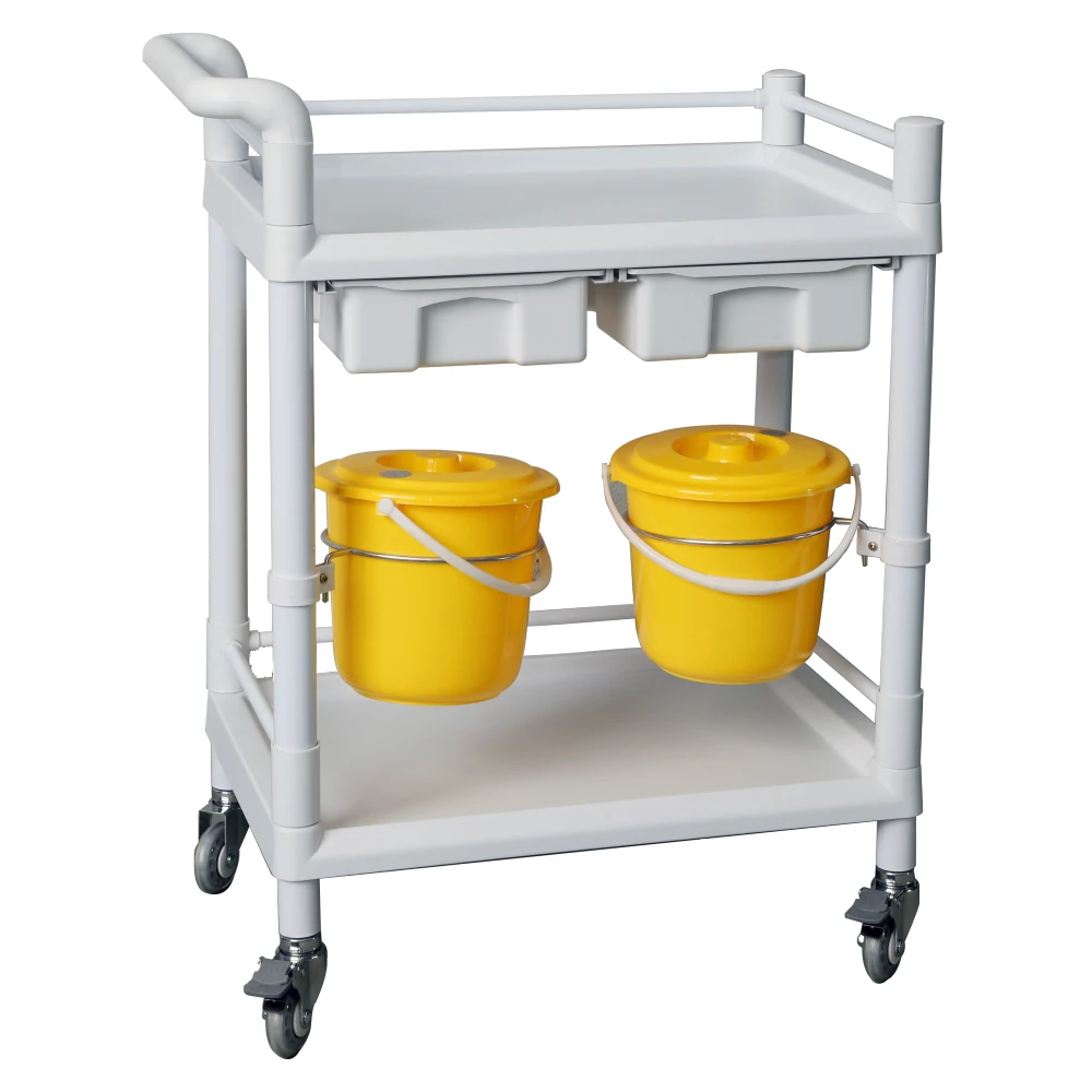 Medicine Equipment Transport Anesthesia Cart Trolley With Plastic Bucket Casters