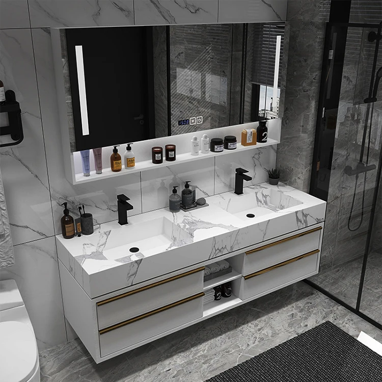 Luxury Double Sink Basin Bathroom Vanity Cabinet Home Center Bathroom Cabinet Set