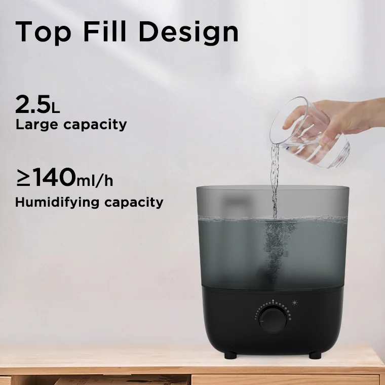 Ultrasonic cool mist 360 Nozzle Quiet Constant humidity Portable Visible water level Essential Oil Tray household humidifier