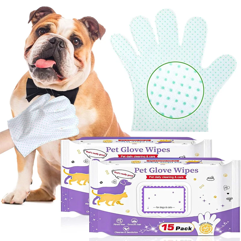 Custom Logo No Rinse Disposable Pet Bathing Glove Grooming Wipes For Dogs And Cats