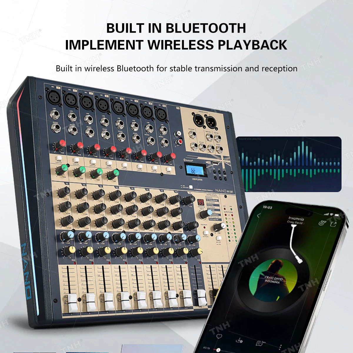 M08BT  Compact Analogue 8-channel dj controller/audio console mixer with Bluetooth for Home and Project Studio Use