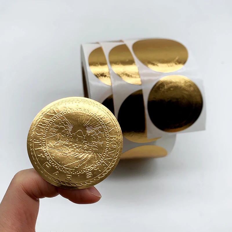 
Self Adhesive Label Printing Gold Paper Logo Metal Embossed Stickers Custom 