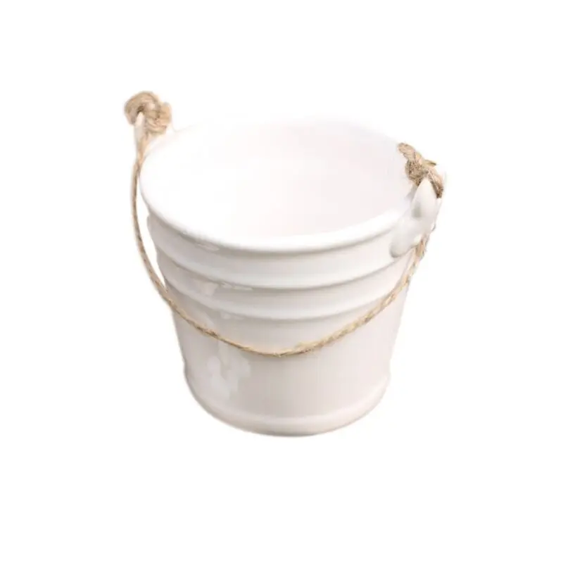 Pastoral fashion home ceramic crafts ornaments mini creative hemp rope hanging bucket flower pot decoration simple vase