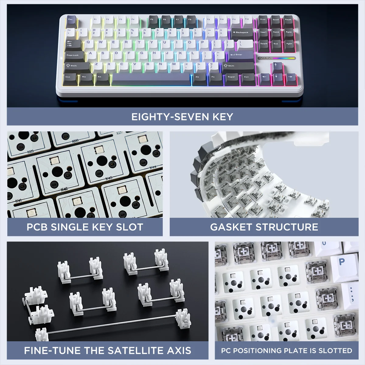 New arrivals ALUA F87 gaming keyboards DIY RGB backlit 87 keys wireless keyboard