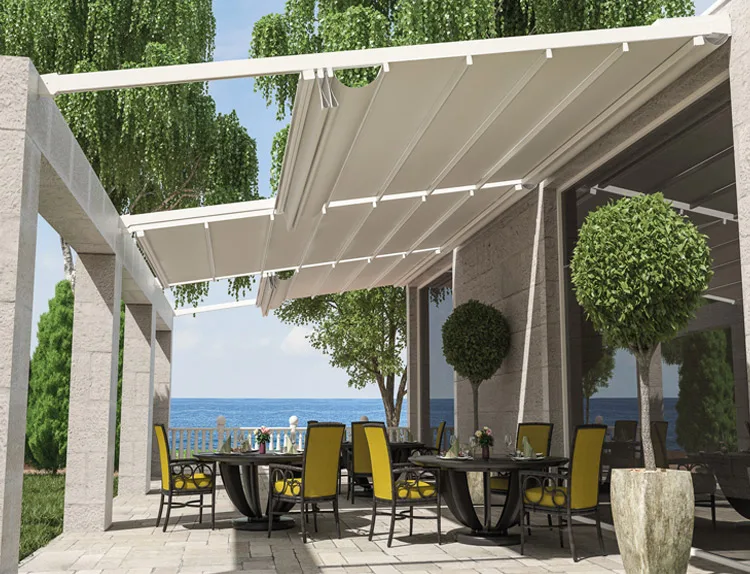 Motorized Awning Retractable roof PVC Folding Patio  Electric Side Waterproof Sunshade aluminum Pergola