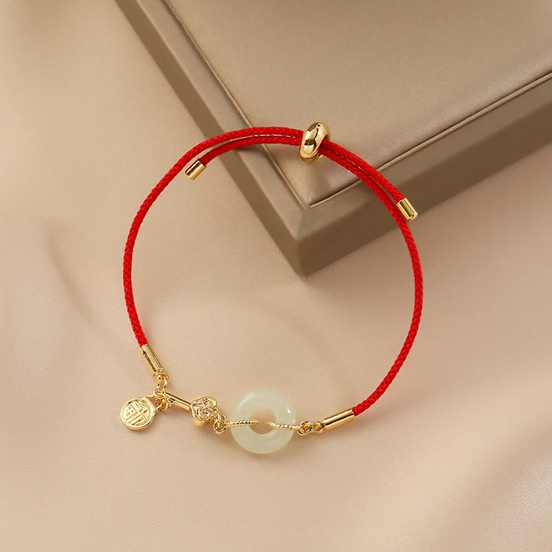 925 Silver Safe Buckle Red String Bracelet Natural Jade Bracelets New Year Couple Bracelet