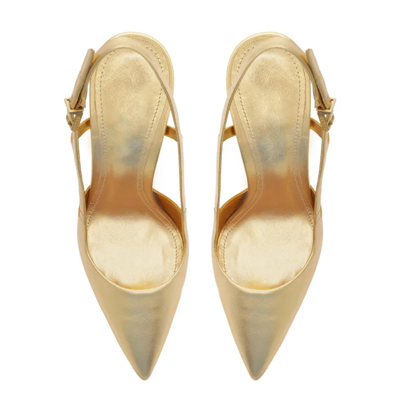 Custom Slingback Heels Manufacturer Women Sexy Party Shoes Wedge Mental Heels Pumps Customized Slingback Special Heels Shoes