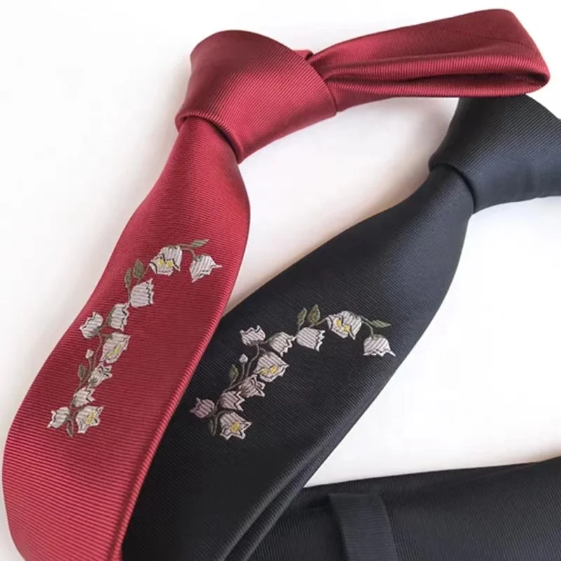 5cm korean brand mens black embroidery white rose flower red necktie skinny ties corbata hand made luxury floral for men