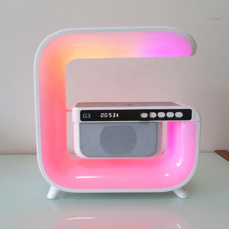 Lonvel Desk Table Magnetic Speaker G3 15w Atmosphere Lamp LED Light Alarm Clock Universal Fast Qi G 3 in 1 Wireless Charger