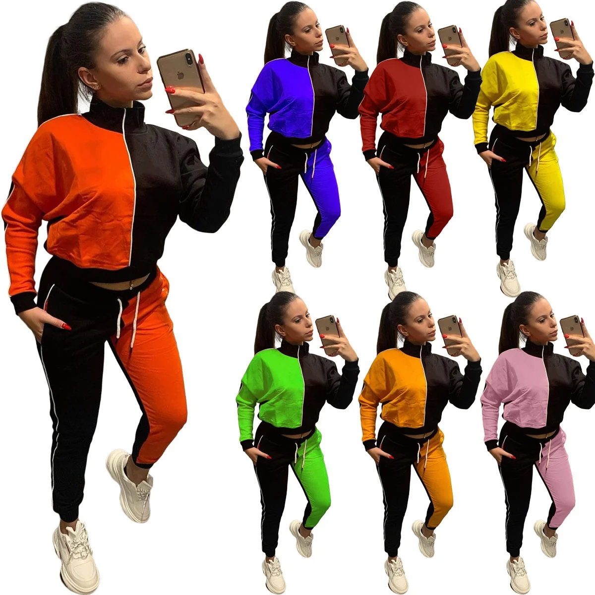 KX Good quality patchwork 2 piece 2021 popular two piece sets for women clothing sets jogger pullover set