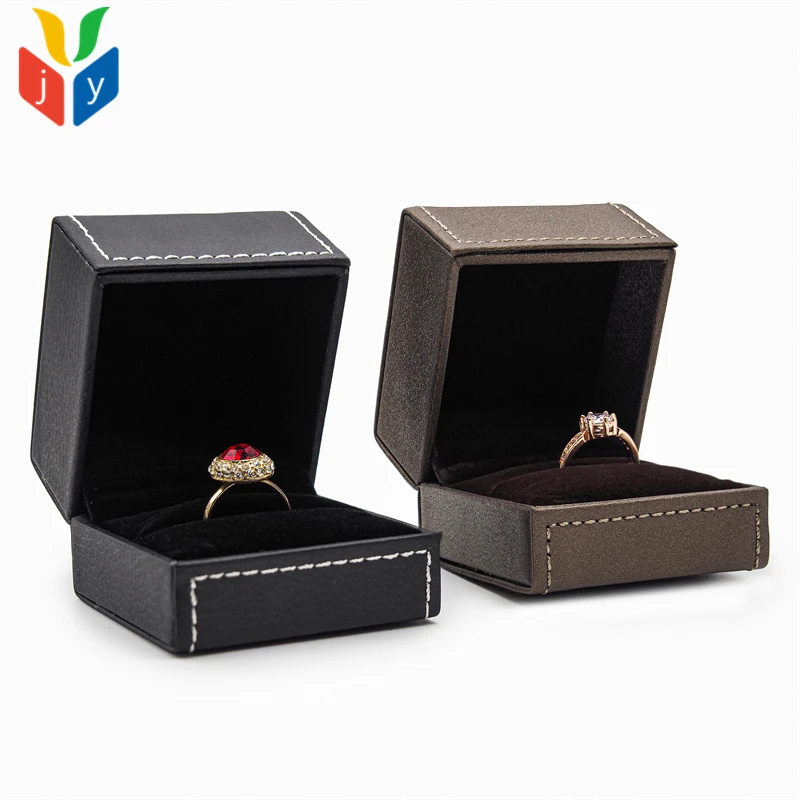custom black white pu leather ring jewelry box necklace set jewelry box with logo