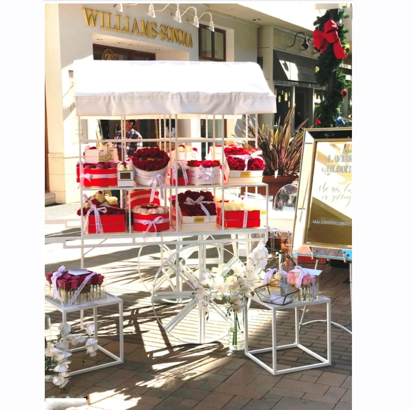 Wedding Party Garden Decoration Flower Display Cart rack White Gift Cart