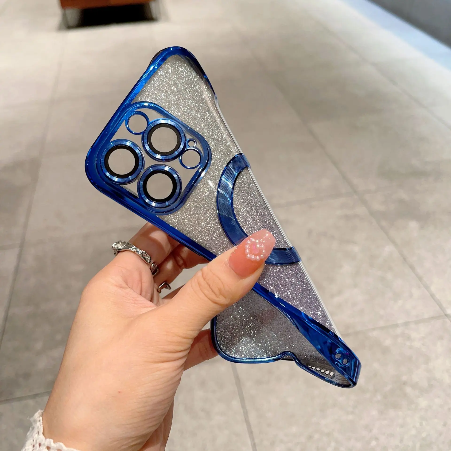 Bling Glitter Layer Clear TPU Magnetic Phone Case for iPhone 14 Pro Max 13 Soft Wireless Charging Back Cover