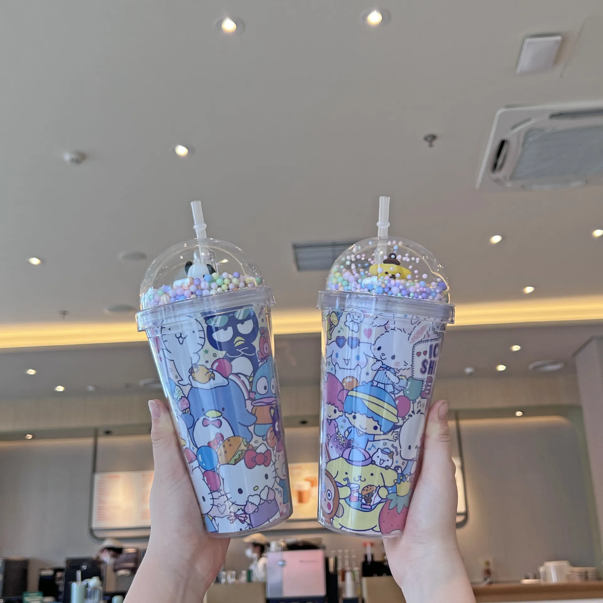 Stitch plastic water cup with straw kids cartoon character drinking cups with straws