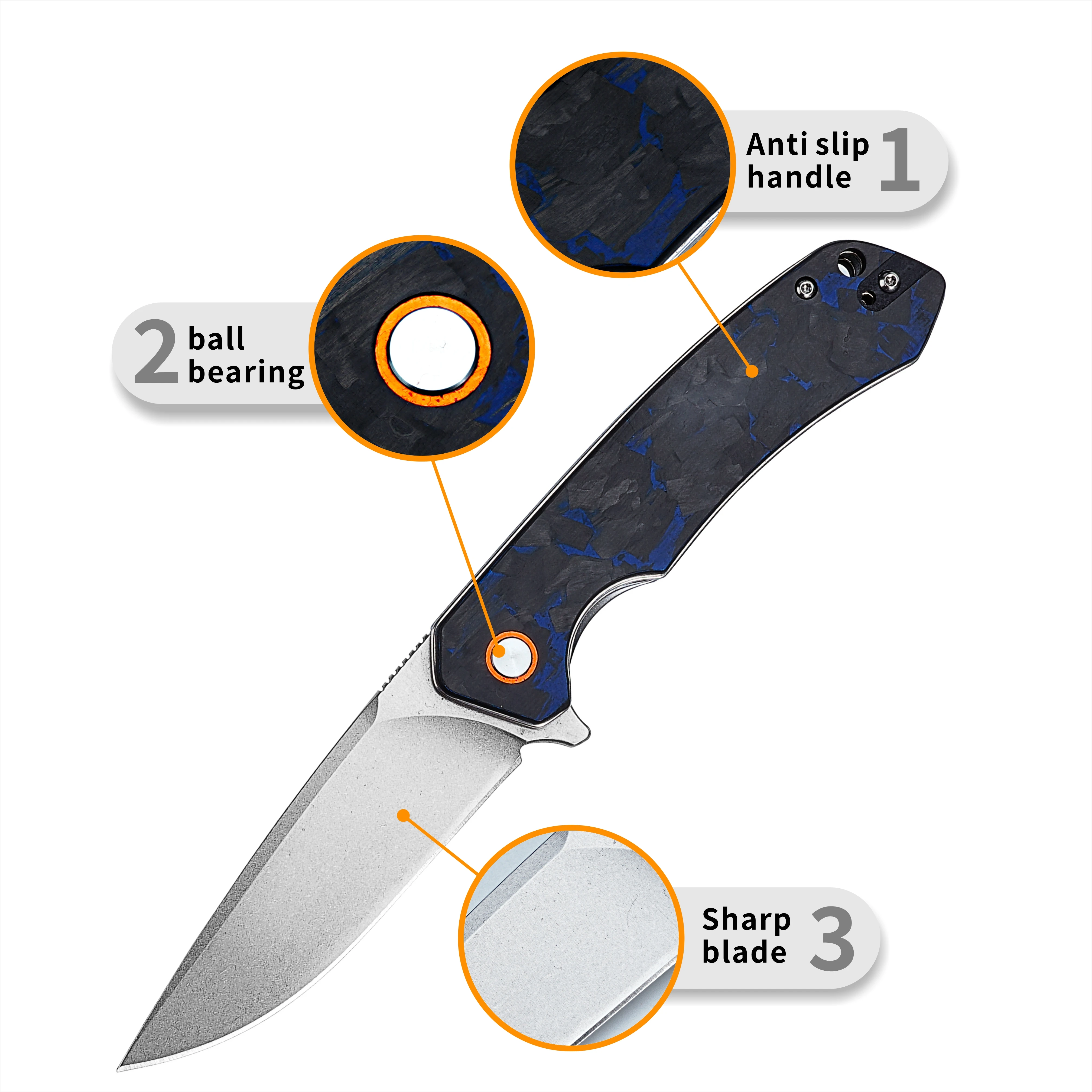 High Quality D2 Steel Blade Carbon Fiber Handle Camping Folding Tactical Hunting Pocket Knife With Single Gift Box Packaging