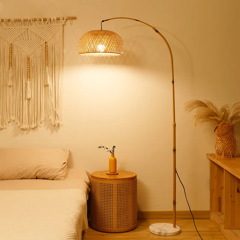 Бамбуковый теневой напольный светильник ручной работы с мраморным основанием для гостиничной гостиной по лучшей цене