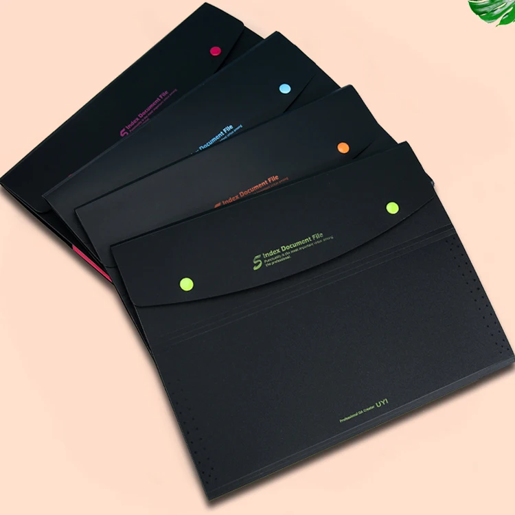 UYI A4 Document Folder 5 Pockets Organ Bag  Multi-layer Document Storge Bag Expanding File With Button Plastic Filing Product
